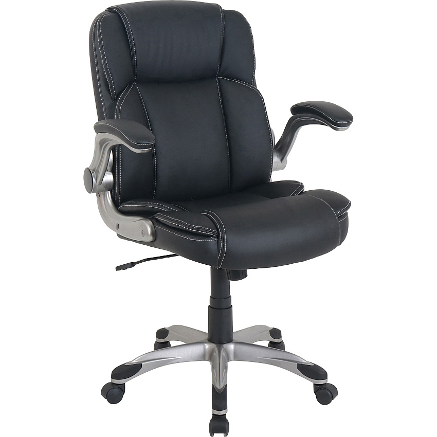 NuSparc Leather Rolling Chair Mid Back - 5-star Base - Black - Bonded Leather - Armrest - 1 Each (CH101LABK)