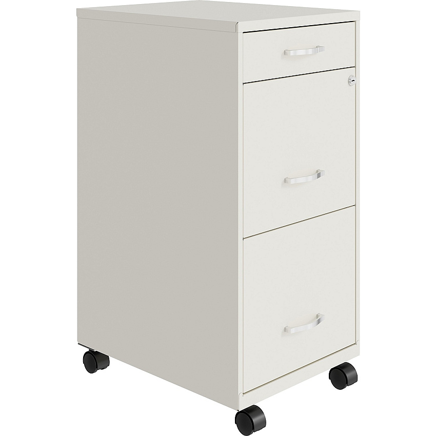 NuSparc Mobile File Cabinet 14.2" Width x 18" Depth x 29.5" Height - 3 x Drawer(s) for File, Box - Letter - Mobility, Locking Drawer, Glide Suspension, 3/4 Drawer Extension, Cam Lock, Nonporous Surface - White - Painted Steel - Recycled - 1 Ea (VF318BMWE)