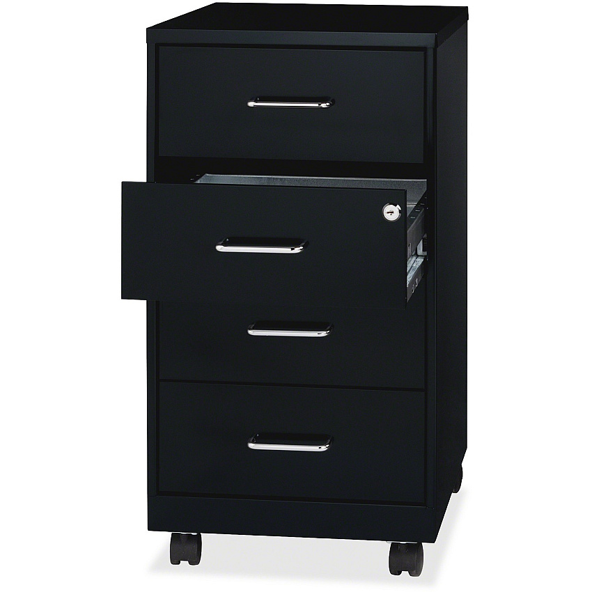 NuSparc Mobile Storage Cabinet 14.2" Width x 18" Depth x 26.5" Height - 4 x Drawer(s) - Letter, Legal - Mobility, Glide Suspension, Anti-tip, Nonporous Surface, Cam Lock, 3/4 Drawer Extension - Black - Painted Steel - Recycled - Assembly Requi (VF418DMBK)