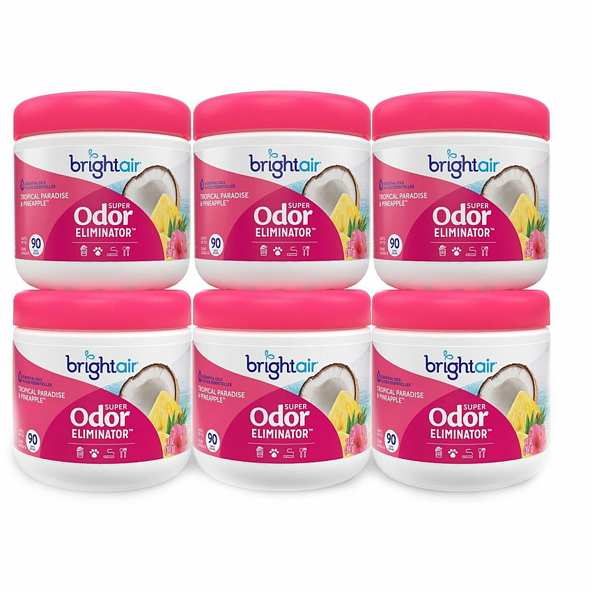 Bright Air Super Odor Eliminator Air Freshener 14 fl oz (0.4 quart) - Tropical Paradise & Pineapple - 90 Day - Cruelty-free, Phthalate-free, Triclosan-free, BHT Free - 6 / Carton (901076CT)