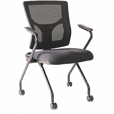 Lorell Conjure Mesh Training Chairs with Arms Polyurethane, Molded Foam, Fabric Seat Material - Black - Armrest - 2 / Carton (LLR62019)
