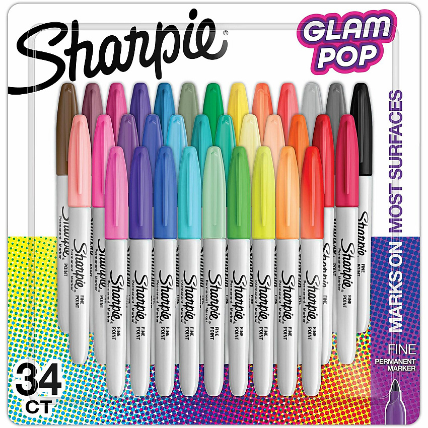 Sharpie Glam Pop Permanent Markers Assorted Ink - 34 / Pack (2185331)