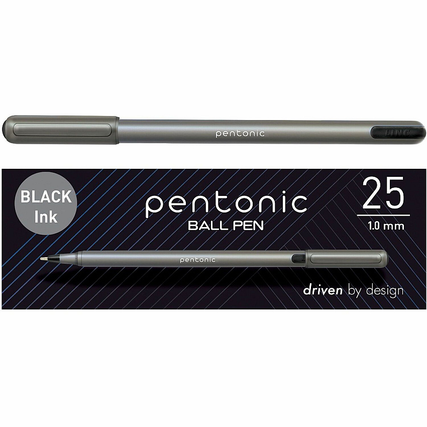 Pentonic Ballpoint Pen Set 1 mm Pen Point - Black Ink - Nickel Silver Tip - 25 / Box (PEN12128)