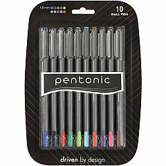 Pentonic Ballpoint Pen Set 1 mm Pen Point - Assorted Ink - Nickel Silver Tip - 10 / Pack (PEN12199)