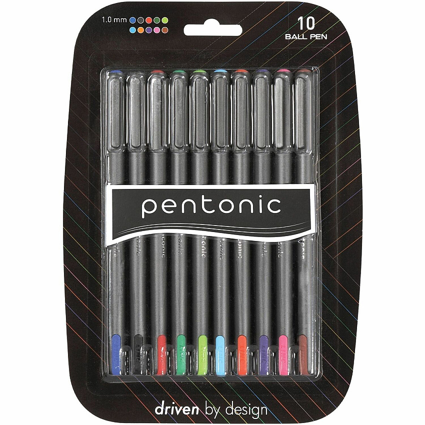 Pentonic Ballpoint Pen Set 1 mm Pen Point - Assorted Ink - Nickel Silver Tip - 10 / Pack (PEN12199)