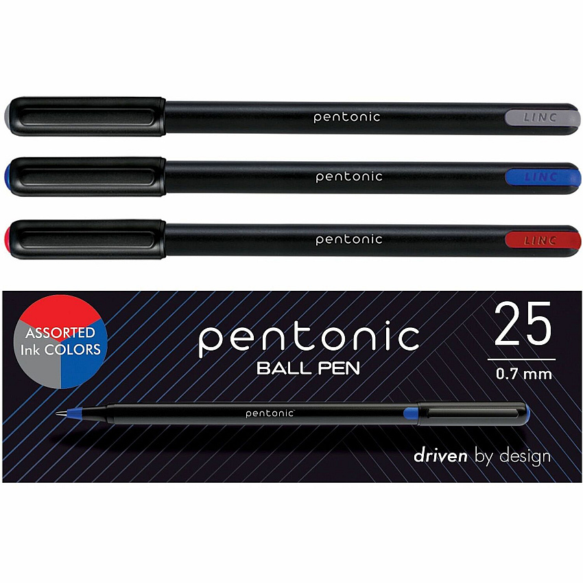 Pentonic Ballpoint Pen Set 0.7 mm Pen Point - Assorted Ink - Nickel Silver Tip - 25 / Box (PEN12126)