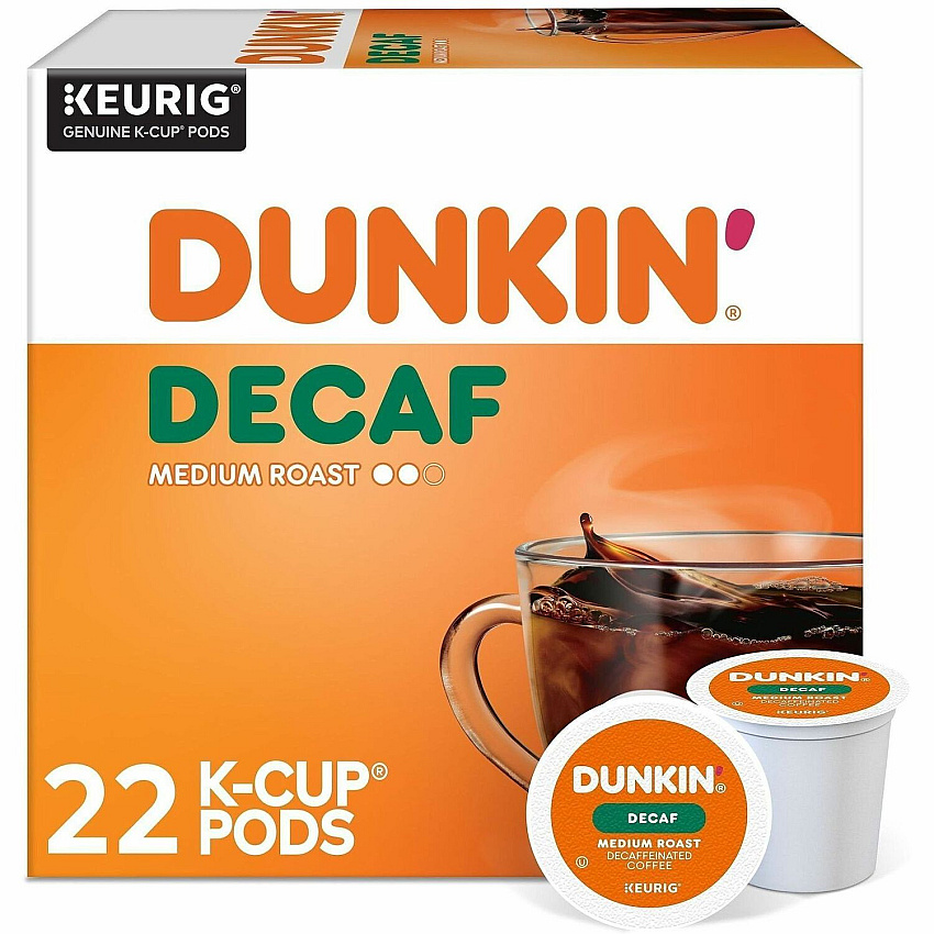 Dunkin Donuts Dunkin'&reg; K-Cup Decaf Coffee Compatible with Keurig Brewer - Medium - K-Cup - Decaf - Kosher - Decaffeinated - 22 / Box (0317)