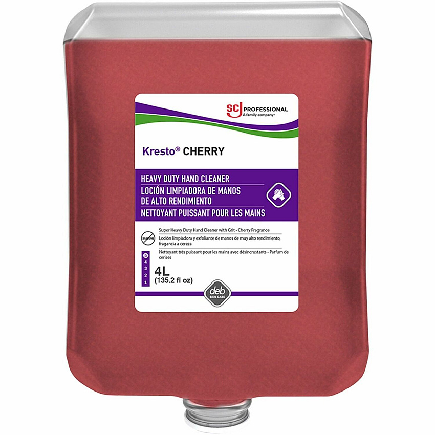 Kresto Super Heavy-Duty Hand Cleaner Cherry Scent - 1.06 gal - Oil Remover, Grease Remover, Carbon Remover, Lubricant Remover, Lacquer Remover, Resin Remover, Soil Remover, Residue Remover, Odor Remover - Hand, Skin, Industrial - Red - Heavy Dut (KCH4LTR)