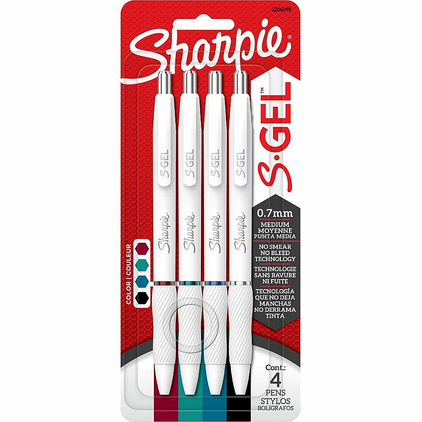 Sharpie S-Gel, White Fashion Barrel, Medium Point (0.7mm) 0.7 mm Medium, Bold Pen Point - Update Classic Ink - Gel-based - White Plastic Barrel - 4 / Pack (2206098)