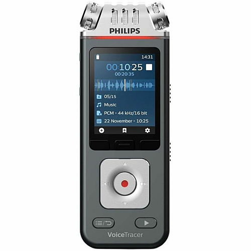 Philips VoiceTracer Audio Recorder [Built-in] Microphone, Speaker - Omni-directional Microphone - 8 GB Flash Memory - microSD Supported - MP3, WAV, WMA - Stereo - 2147 Hour Recording - USB - Headphone - Portable - 1 Pack (DVT6115)