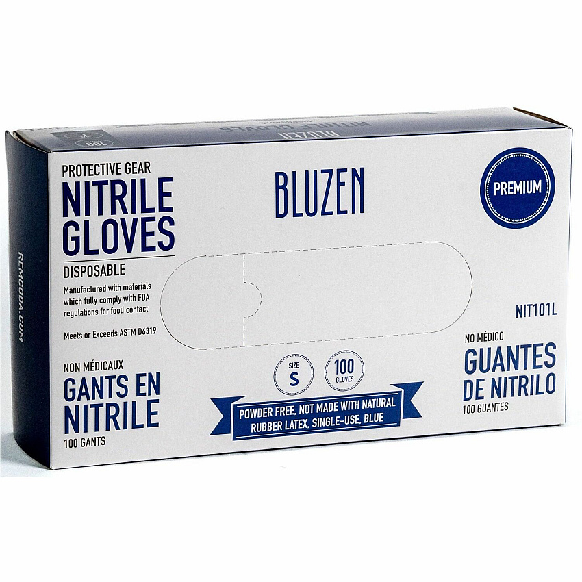 Remcoda Extra-Strength Nitrile Gloves 4 mil Thickness - Chemical Protection - Small Size - For Right/Left Hand - Nitrile - Blue - Durable, Comfortable, Extra Strength, Snug Fit, Chemical Resistant, Latex-free - 100 / Box (NIT103S)