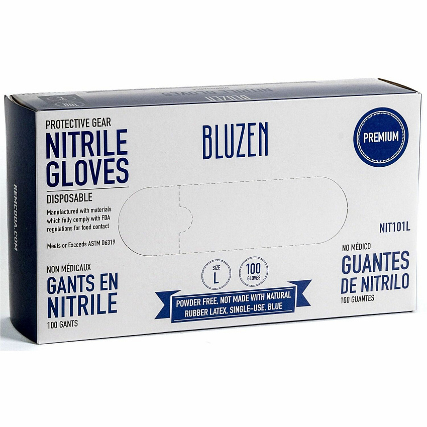 Remcoda Extra-Strength Nitrile Gloves 4 mil Thickness - Chemical Protection - Large Size - For Right/Left Hand - Nitrile - Blue - Durable, Comfortable, Extra Strength, Snug Fit, Chemical Resistant, Latex-free - 100 / Box (NIT103L)