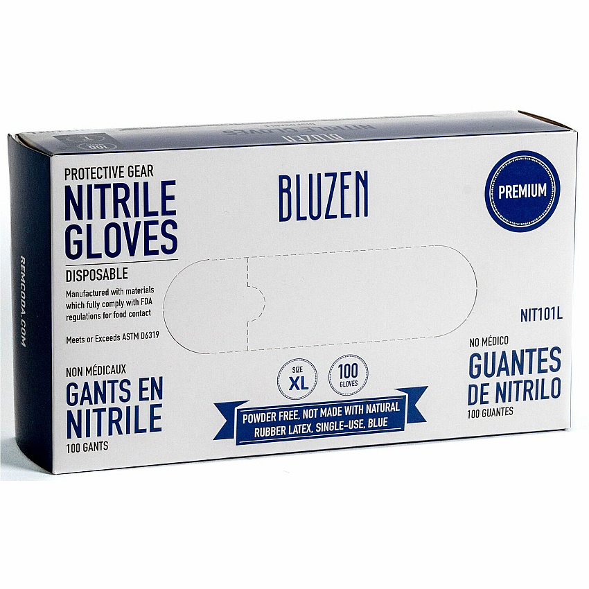 Remcoda Extra-Strength Nitrile Gloves 4 mil Thickness - Chemical Protection - X-Large Size - For Right/Left Hand - Nitrile - Blue - Durable, Comfortable, Extra Strength, Snug Fit, Chemical Resistant, Latex-free - 100 / Box (NIT103XL)
