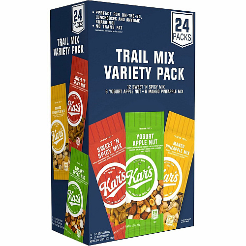 Kar's Nuts Trail Mix Variety Pack Individually Wrapped - Mango Pineapple, Spicy, Yogurt Apple - 24 / Box (08363)