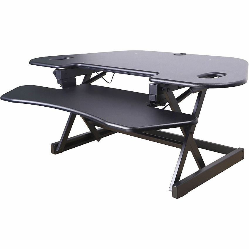 Rocelco CADR-46 Corner Sit-to-Stand Desk Riser 40 lb Load Capacity - 23.20" Height x 45.50" Width - Desk - Black - For Monitor, Notebook, Keyboard - Extendable, Ergonomic, Keyboard Tray, Handle, Grommet, Cable Management, Built-in USB Port, El (RCADRB46A)