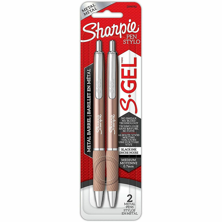 Sharpie S-Gel Pen 0.7 mm Pen Point - Retractable - Black Ink - Gel-based - Rose Gold Metal Barrel - Writing - 2 / Pack (2194742)