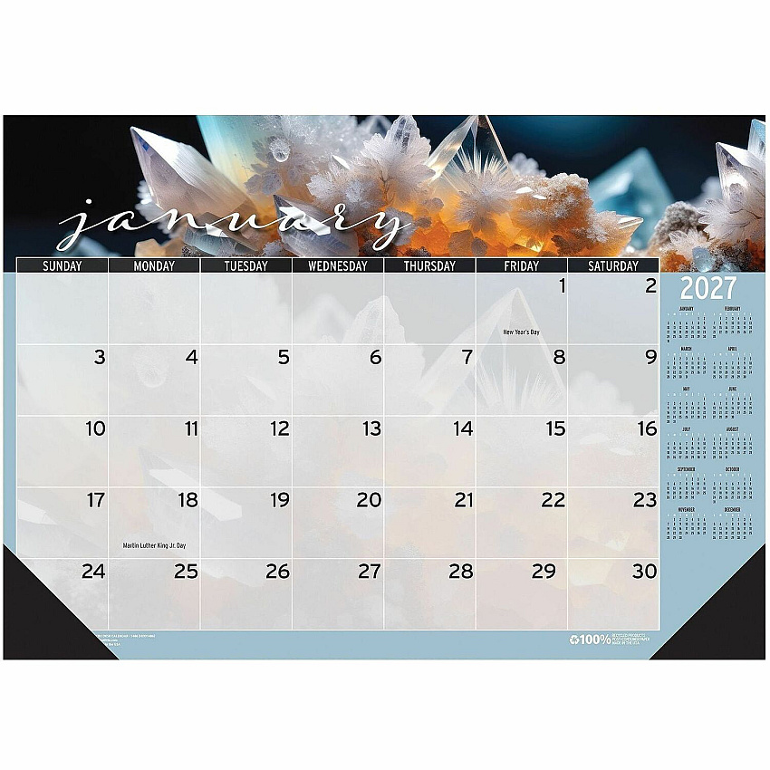 House of Doolittle Recycled Macro View Desk Pad Desk - 12 Month - January 2027 to December 2027 - 1 Month Single Page Layout - 18 1/2" x 13" Sheet Size - Glue Top - Desk Pad - Multi - Paper - 1 Each (1486)