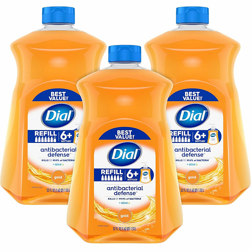 Dial Antibacterial Defense Liquid Hand Soap 1.63 quart - Bottle Dispenser - Bacteria Remover - Hand - Antibacterial - Gold - Recycled - Cruelty-free, Paraben-free, Phthalate-free, Silicone-free, pH Balanced - 3 / Carton (17014CT)