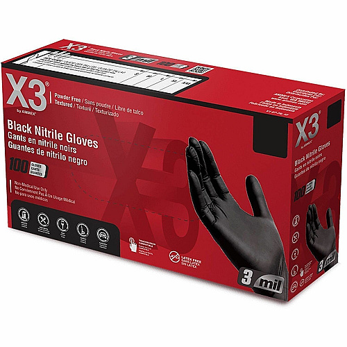 X3 Industrial Black Nitrile Disposable Gloves (BX342100)