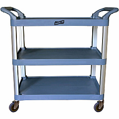 Genuine Joe Bussing Cart 3 Shelf - 200 lb Load Capacity - 4" Caster Size - Plastic, Aluminum - 19.60" Width x 38.30" Depth x 36.60" Height - Aluminum Frame - Gray - 1 Each (GJO02335)