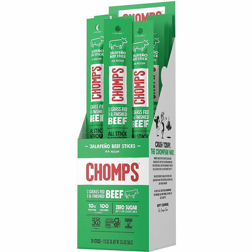 CHOMPS Jalapeno Beef Snack Sticks Gluten-free, No MSG, Preservative-free, Dairy-free, Low Sodium, Low Fat - Jalapeno, Beef - 1.15 oz - 24 / Pack (CJ24)
