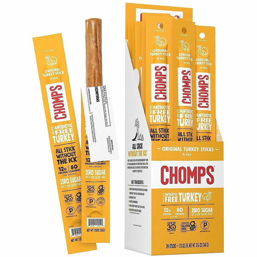CHOMPS Original Turkey Snack Sticks Gluten-free, No MSG, Preservative-free, Dairy-free, Low Sodium, Low Fat - Original Turkey - 1.15 oz - 24 / Pack (CTOTJ24)