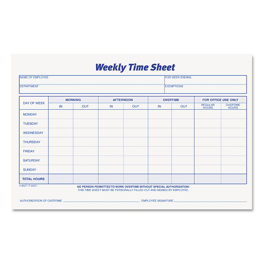 TOPS Weekly Time Sheets, 5.5 x 8.5, 1/Page, 50 Forms/Pad, 2 Pads/Pack (30071)