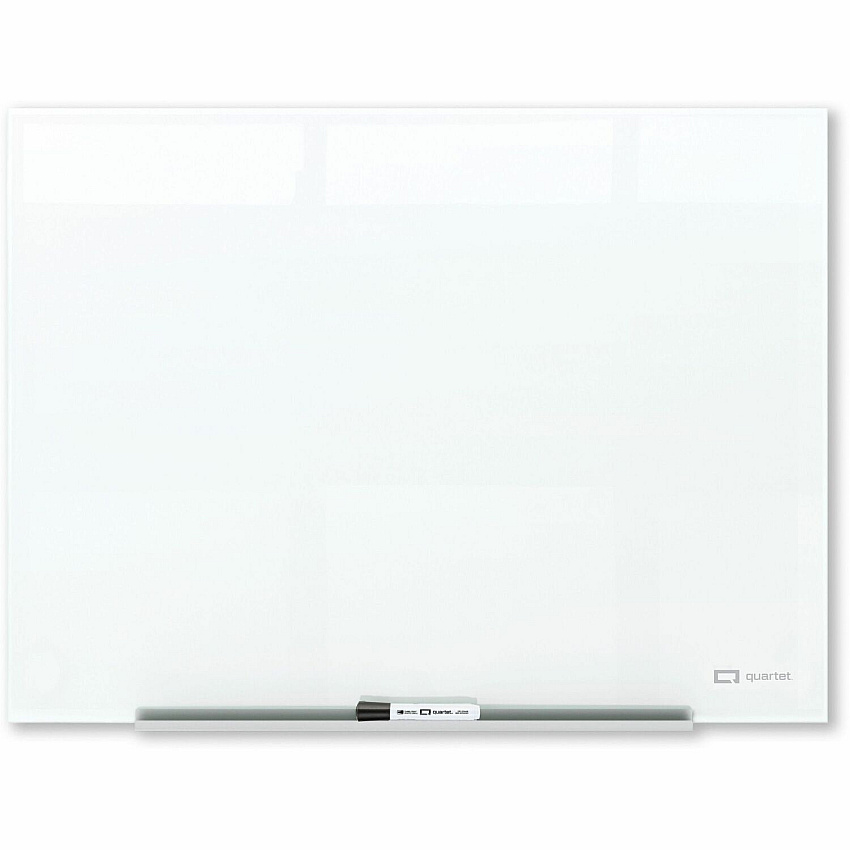 Quartet InvisaMount Magnetic Glass Board 48" (4 ft) Width x 36" (3 ft) Height - White Tempered Glass Surface - Horizontal - Magnetic - Frameless, Accessory Tray, Non-absorbent, Stain Resistant, Ghost Resistant, Scratch Resistant, Dent Resistan (Q25F01IMW)