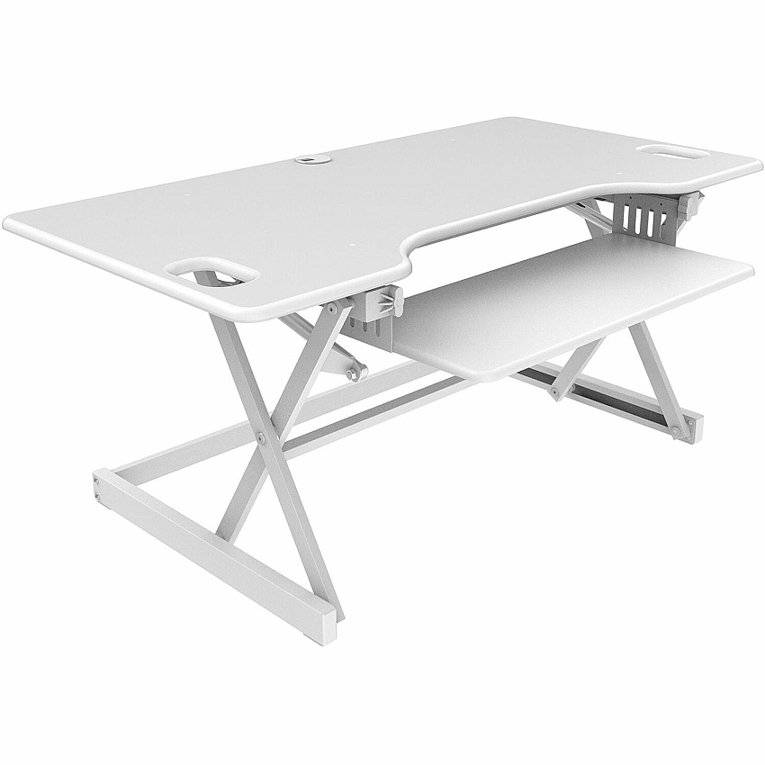 Rocelco Sit/Stand Desk Riser 45 lb Load Capacity - 20" Height x 45.70" Width x 23.60" Depth - Desk - White - For Monitor, Notebook, Keyboard - Ergonomic, Keyboard Tray, Grommet, Cable Management, Retractable, Adjustable - 1 Each (RDADRW46)