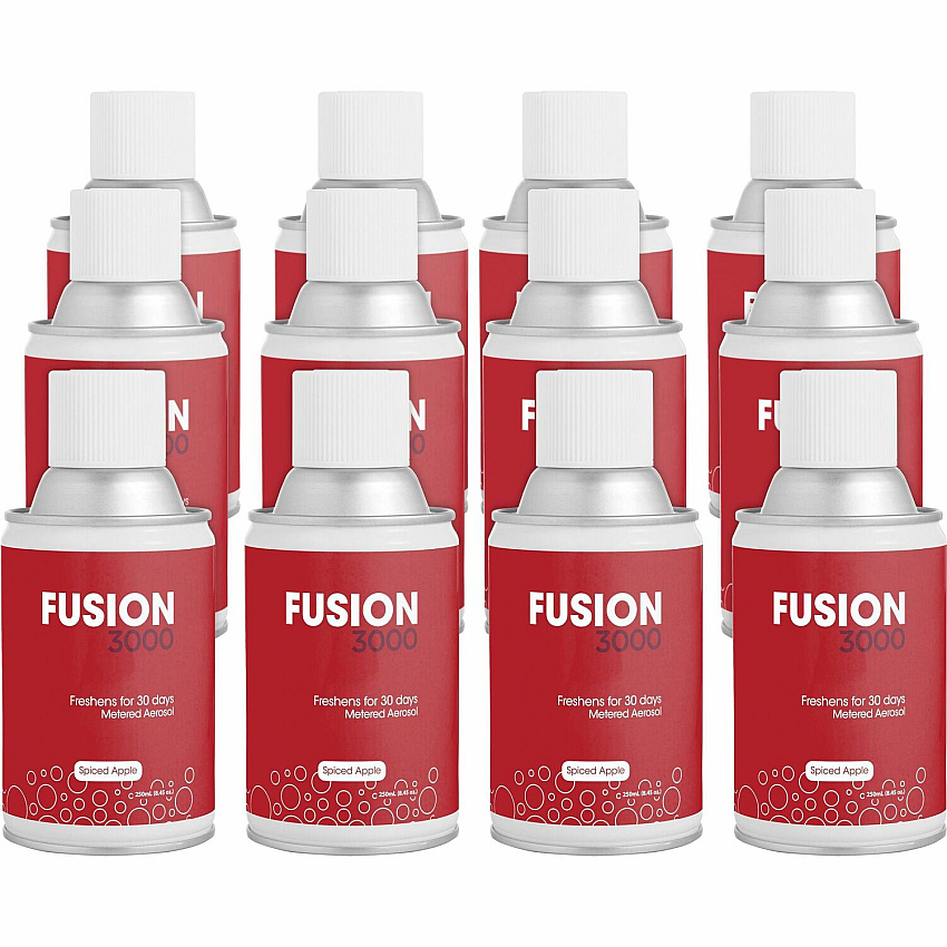 Fresh Products Fusion 3000 Metered Aerosols 6000 ft? - Spiced Apple - 30 Day - Odor Neutralizer, VOC Compliant - 12 / Carton (MAIRSA)