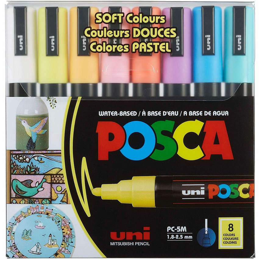 uni-ball uniball™ POSCA Paint Marker Erasable - Washable - White, Yellow, Apricot, Pink, Lavender, Blue, Green Ink - Water Based - 8 / Pack (PC5M8CSOFT)