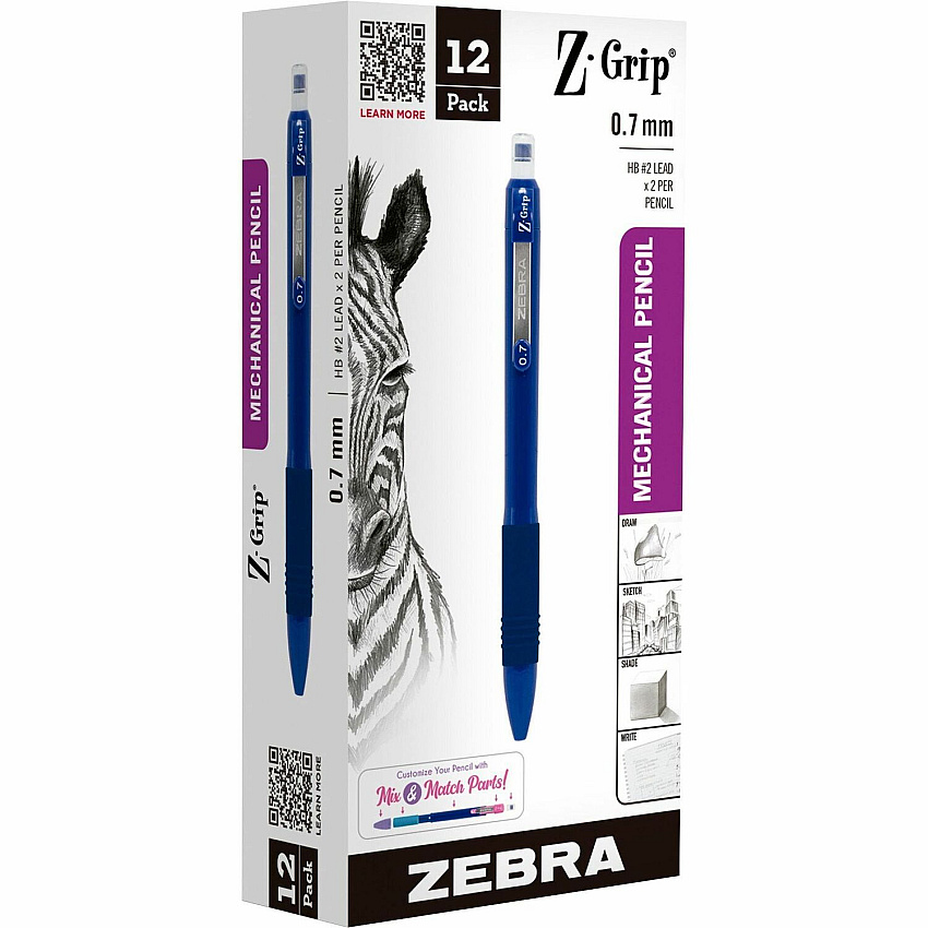 Zebra Pen Z-Grip Mechanical Pencil 0.7 mm Lead - HB/#2 - Refillable - Navy Blue Barrel - 1 Dozen (50420)