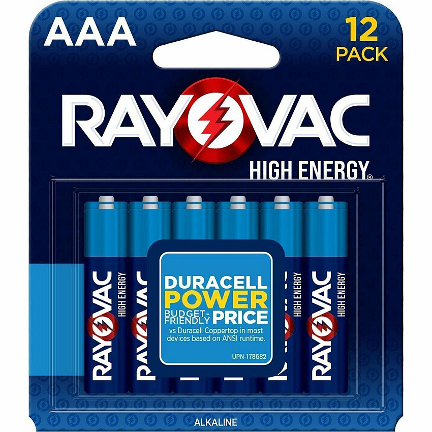 Rayovac High Energy Battery For Flashlight, Toy, Mouse, Remote Control - AAA - 12 Year Shelf Life - 12 / Pack (82412T)