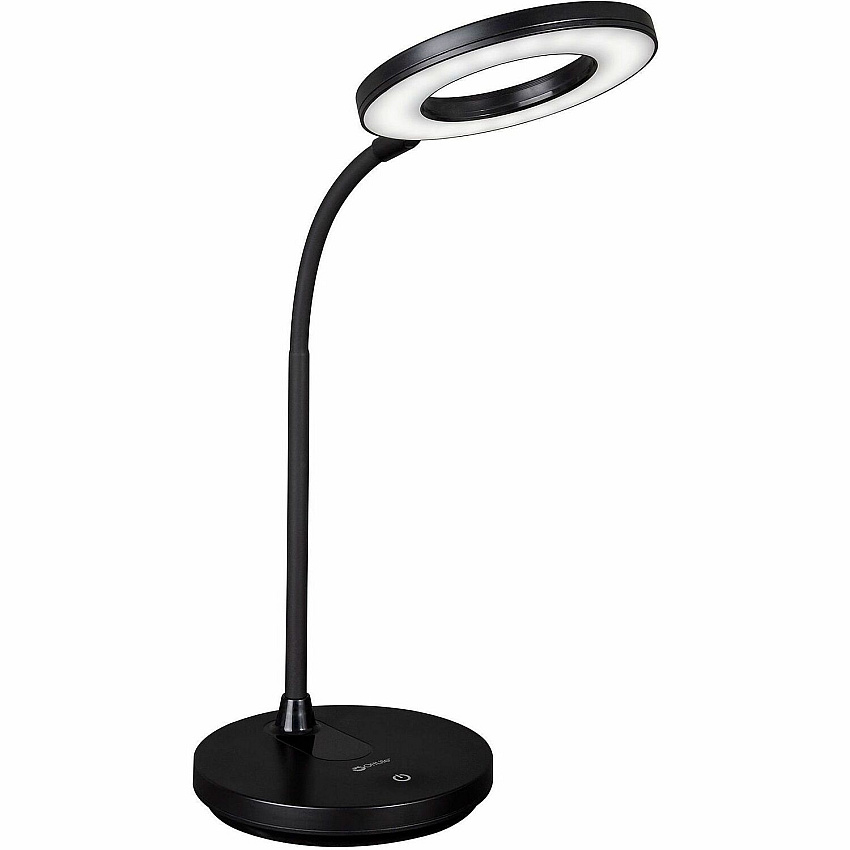 OttLite Vibe Rechargeable LED Ring Desk Lamp 16.5" Height - LED Bulb - Rechargeable Battery, ClearSun LED, Flexible Neck, Adjustable Height, USB Charging, Dimmable - Black - for Desk, Crafting, Reading, Photography - 1 Each (CS309G5W)