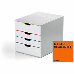 DURABLE Varicolor Mix 4, White/Multicolor 4 Drawer(s) - 11.50" Height x 11.02" Width x 14.02" Depth - Desktop - Stackable - Labeling Area, Stackable, Recessed Handle, Removable Drawer, Non-slip Feet - White, Multicolor - Plastic - 1 Each (762427) DURABLE Varicolor Mix 4, White/Multicolor 4 Drawer(s) - 11.50" Height x 11.02" Width x 14.02" Depth - Desktop - Stackable - Labeling Area, Stackable, Recessed Handle, Removable Drawer, Non-slip Feet - White, Multicolor - Plastic - 1 Each (762427)