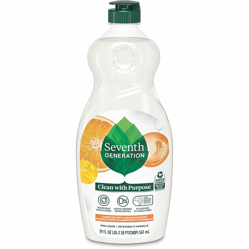 Seventh Generation Free/Clear Natural Dish Liquid For Dish - Liquid - 19 fl oz (0.6 quart) - Free & Clear, Clementine Zest & Lemongrass Scent - Petroleum Free, Hypoallergenic, Non-toxic, Bio-based, Fragrance-free, Gluten-free, Phosphate-free - Cle (44985)