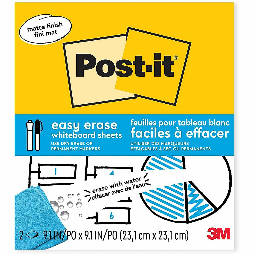 3M Easy Erase Permanent Marker Whiteboard Sheets White Sheet Color - Stain Proof - 2/Pack - 1 Each (EESH2PKSIOC)