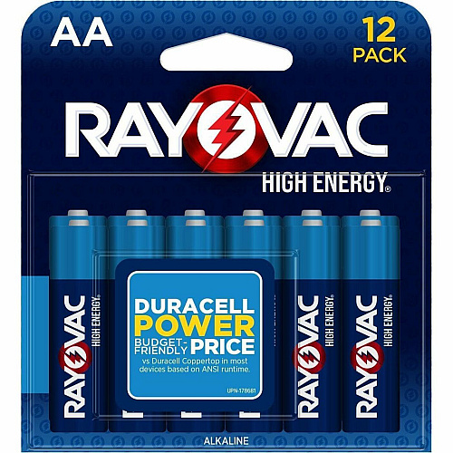 Rayovac Alkaline AA Batteries For Flashlight, Toy, Mouse, Remote Control - AA - 25 Year Shelf Life - 12 / Pack (81512T)