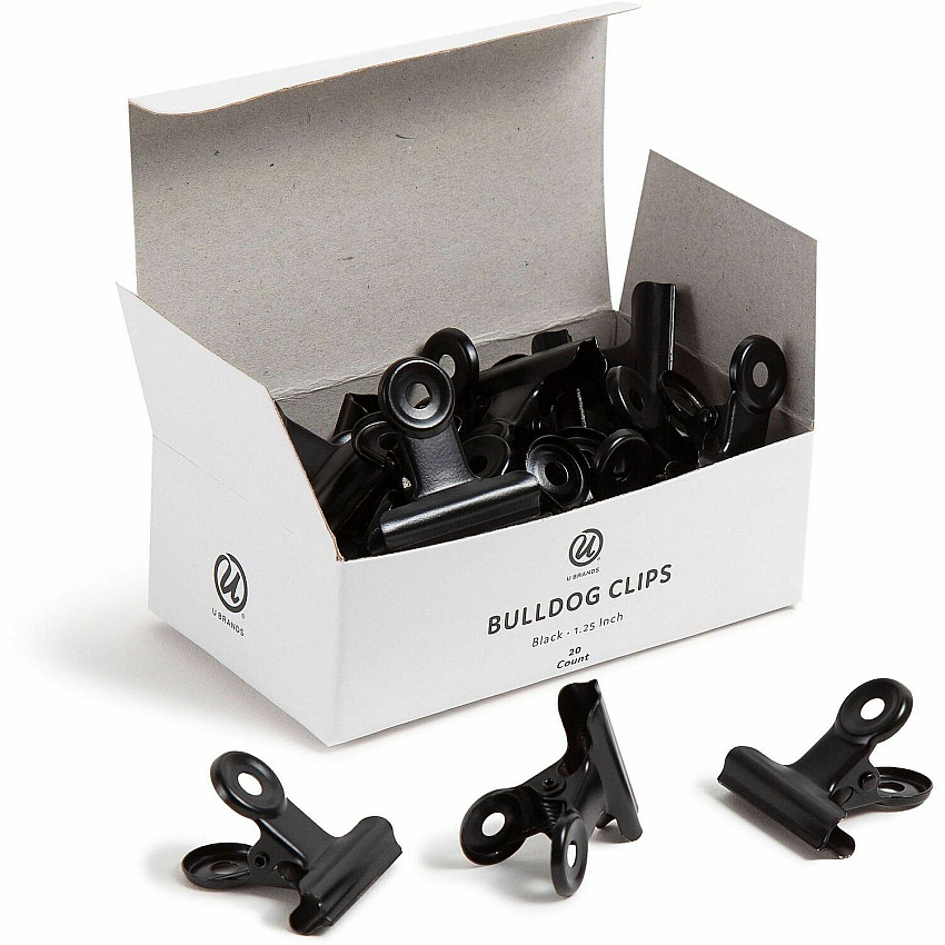 U Brands Bulldog Clip 1.3" Width - 100 Sheet Capacity - for Office, Paper, Home, School, Photo, Project, Classroom, Document, Notes, Assignment - Acid-free, Durable, Reusable, Non-slip Grip, Non-magnetic, Non-toxic - Black - Metal, Steel - 20  (3610U0624)
