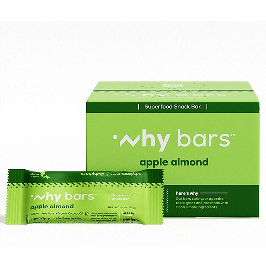 Why Bars Superfood Protein Snack Bars Gluten-free, Dairy-free, Soy-free, Non-GMO, Individually Wrapped - Apple Almond - 2.04 oz - 12 / Pack (WB3)