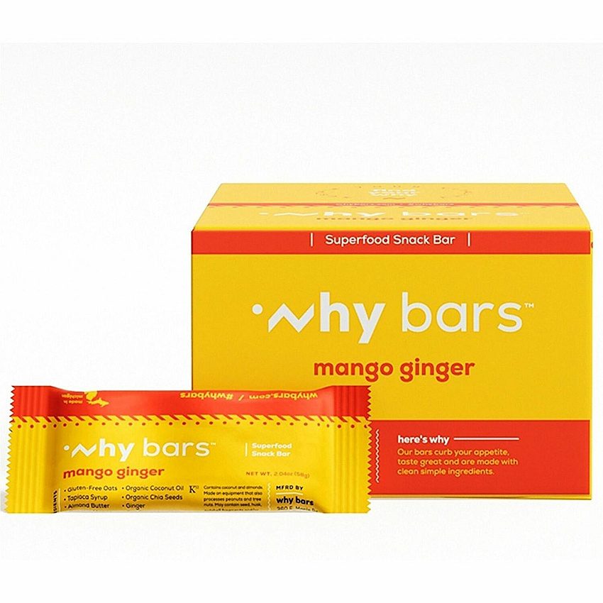 Why Bars Superfood Protein Snack Bars Gluten-free, Dairy-free, Soy-free, Non-GMO, Individually Wrapped - Mango Ginger - 2.04 oz - 12 / Pack (WB5)