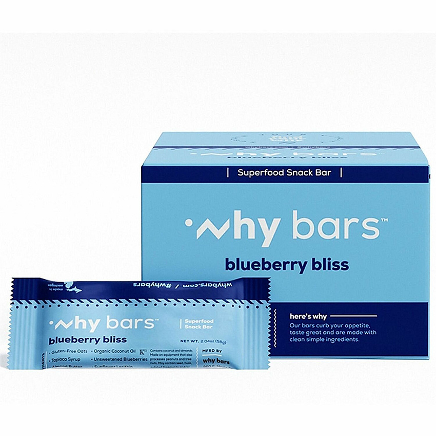 Why Bars Superfood Protein Snack Bars Gluten-free, Dairy-free, Soy-free, Non-GMO, Individually Wrapped - Blueberry Bliss - 2.04 oz - 12 / Pack (WB6)