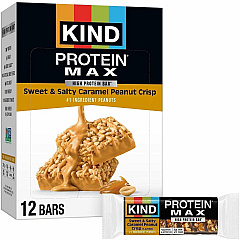 KIND Protein MAX Snack Bars High-fiber, Gluten-free, Individually Wrapped - Sweet & Salty, Caramel, Peanut - 1 - 12 / Box (43475) KIND Protein MAX Snack Bars High-fiber, Gluten-free, Individually Wrapped - Sweet & Salty, Caramel, Peanut - 1 - 12 / Box (43475)