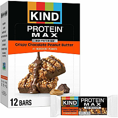 KIND Protein MAX Snack Bars High-fiber, Gluten-free, Individually Wrapped - Chocolate, Peanut Butter - 1 - 12 / Box (43470) KIND Protein MAX Snack Bars High-fiber, Gluten-free, Individually Wrapped - Chocolate, Peanut Butter - 1 - 12 / Box (43470)