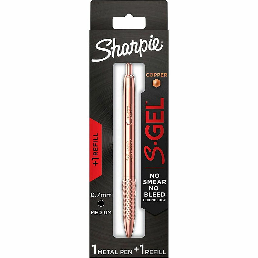 Sharpie S-Gel Pens 0.7 mm Medium Pen Point - Refillable - Retractable - Black Ink - Copper Plated Brass Metal Alloy Barrel - 1 Pack (2214552)