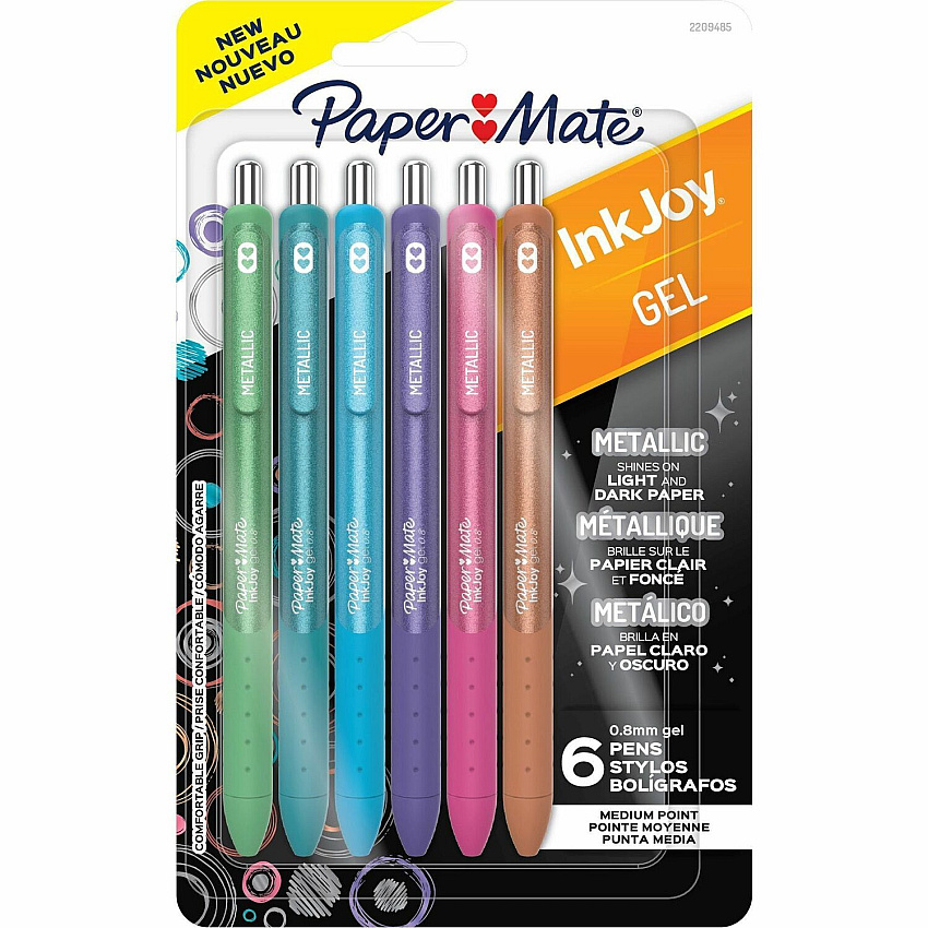 Paper Mate InkJoy Gel Pens 0.8 mm Medium, 0.7 mm Pen Point - Assorted, Metallic Ink - Gel-based - 6 / Pack (2209485)