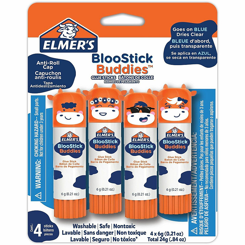 Elmer's BlooStick Buddies Glue Sticks 0.21 oz - Blue - 4 / Pack (2213740)