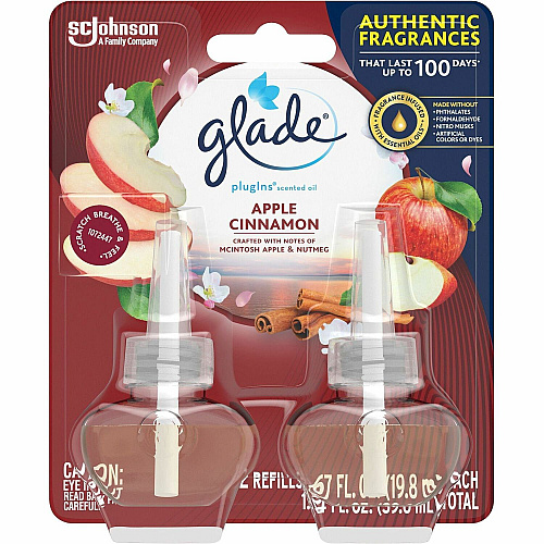 Glade PlugIns Refill Oil - 1.3 fl oz (0 quart) - Apple Cinnamon - 50 Day - Long Lasting - 6 / Carton (375748CT)