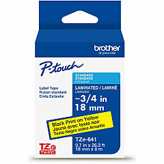 P-touch Genuine TZe641 BK on YL Label Tape, Laminated, 18mmX8m 45/64" Width - Yellow - Laminated - Water Resistant - 1 Each (TZE641G)