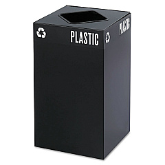 Public Square Recycling Receptacles, Plastic Recycling, 25 Gal, Steel, Black
